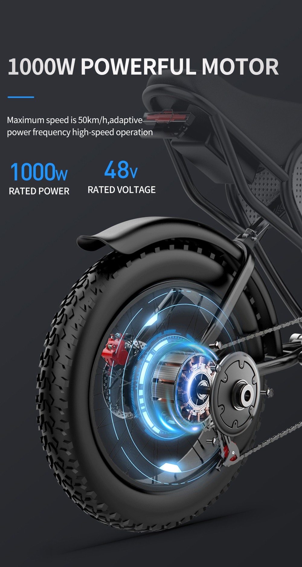 Bicicleta elétrica Ridstar Q20, motor sem escova de 1000 W, pneus grossos de 20 * 4 polegadas, bateria removível de 48 V 20 Ah, velocidade máxima de 30 mph, 75 milhas, alcance máximo, freio a disco hidráulico