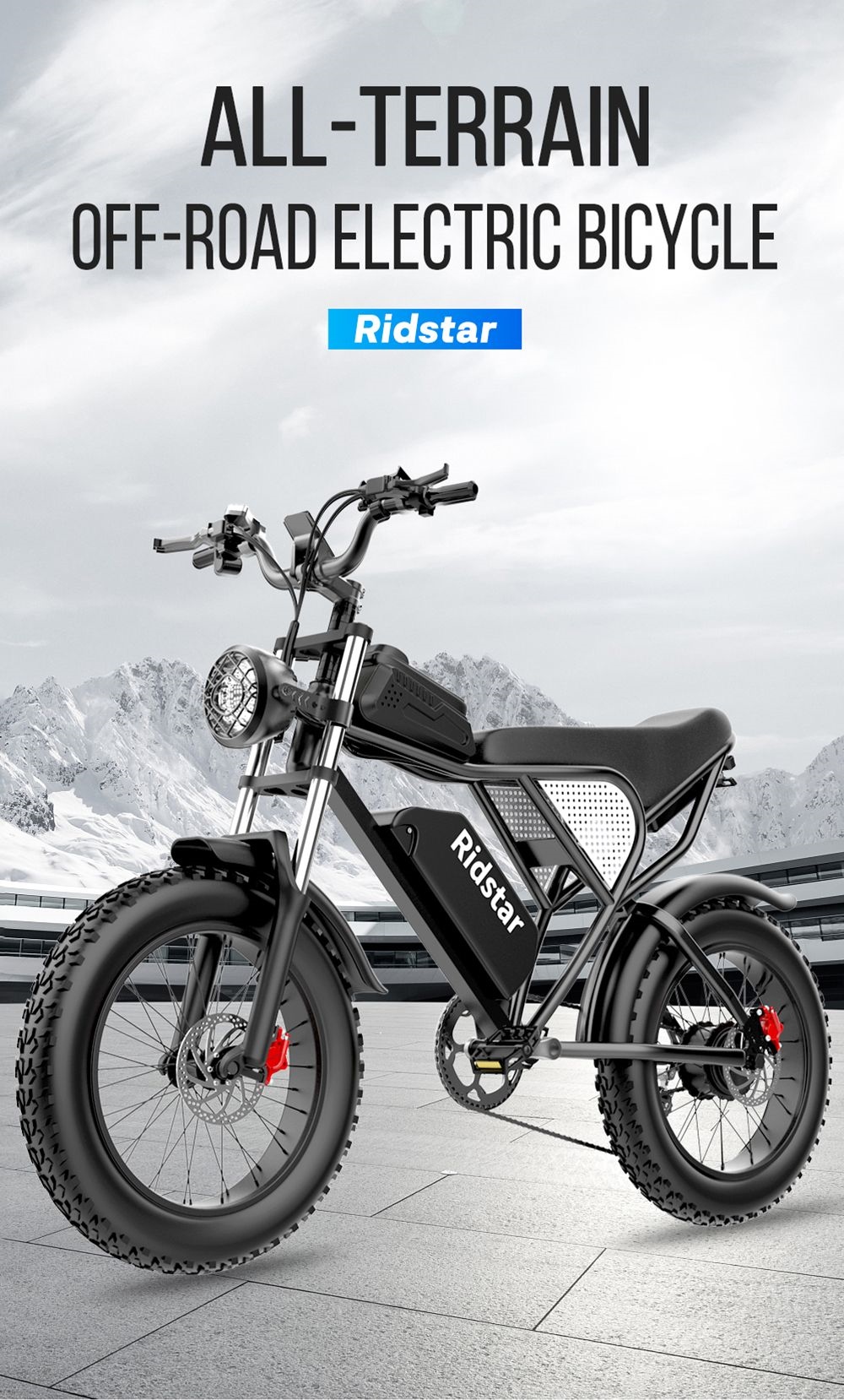 Rower elektryczny Ridstar Q20, silnik bezszczotkowy 1000 W, 20 * 4-calowe grube opony, 48 V, 20 Ah, wymienny akumulator, maksymalna prędkość 30 mil na godzinę, maksymalny zasięg 75 mil, hydrauliczny hamulec tarczowy