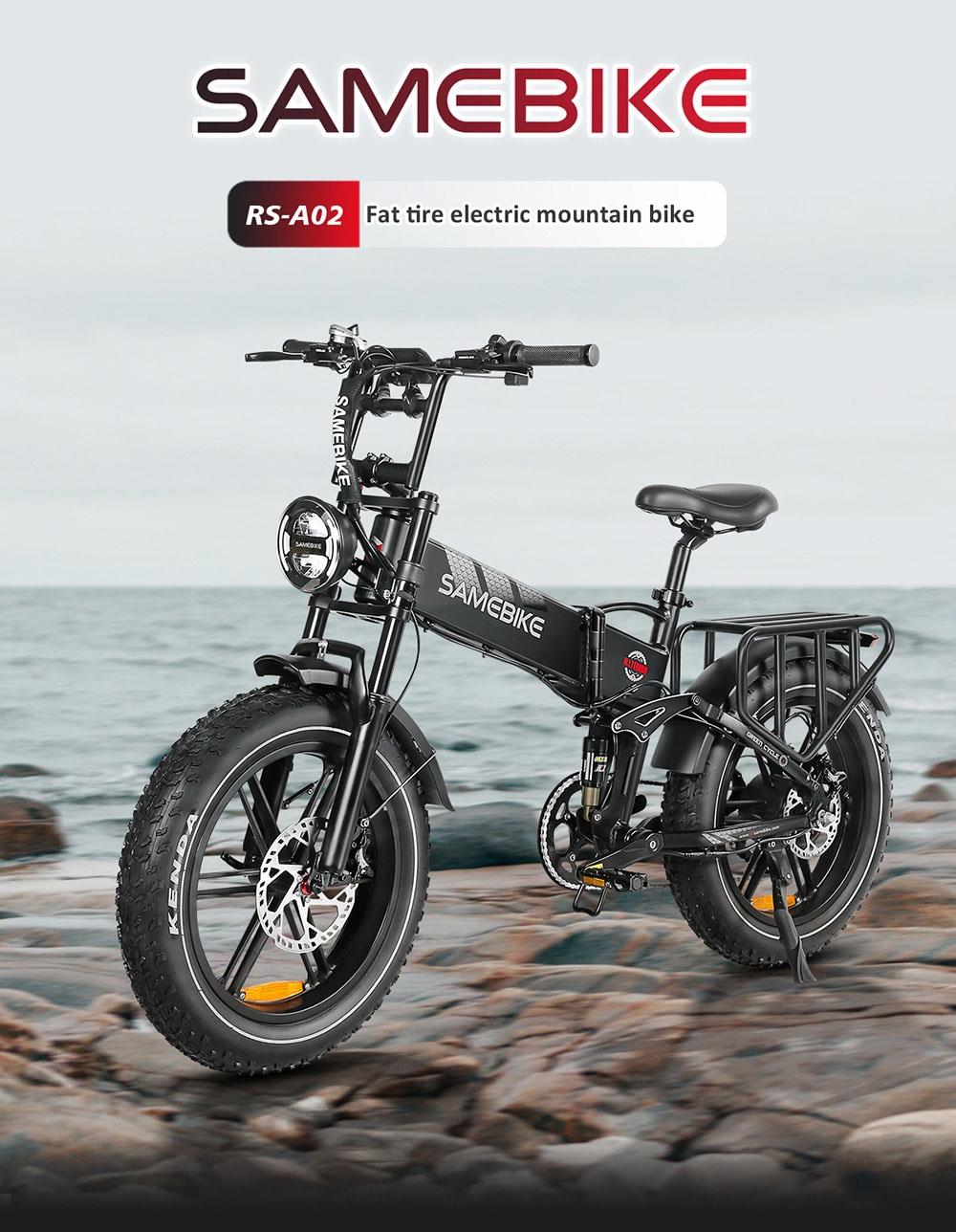 SAMEBIKE RS-A02 Electric Bike, Folding Off Road E-bike, 20*4 Inch Fat Tire 48V 17Ah Battery 1200W Motor 45km/h Max Speed 120km Max Range Shimano 7 Speed Hydraulic Disc Brakes - Black