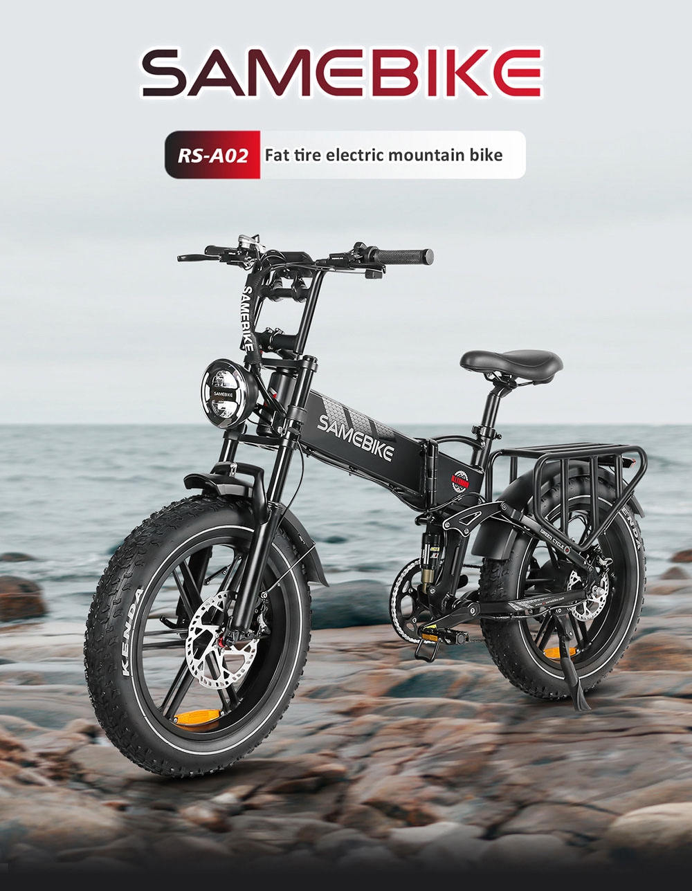 SAMEBIKE RS-A02 Elektrofahrrad, zusammenklappbares Offroad-E-Bike, 20 x 4 Zoll dicker Reifen, 48 V, 17 Ah Batterie, 1200 W Motor, 45 km/h Höchstgeschwindigkeit, 120 km maximale Reichweite, hydraulische Shimano 7-Gang-Scheibenbremsen – Blau