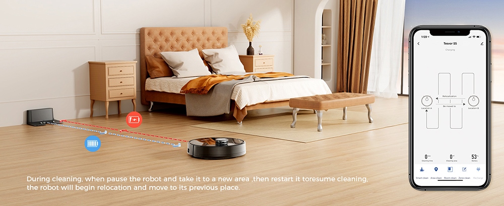 Tesvor S5 Robot Vacuum Cleaner, 3 σε 1 Vacuum Mopping Sweeping, 3000Pa Suction, LiDAR Navigation, Dust Box 600ml, Battery 2600mAh, Max 180 Mins Runtime, App/Voice Control