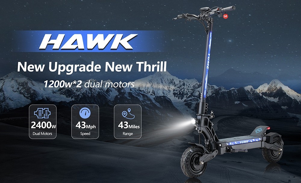 YUME HAWK Scooter eléctrico, neumáticos todo terreno sin cámara de 10x3.15