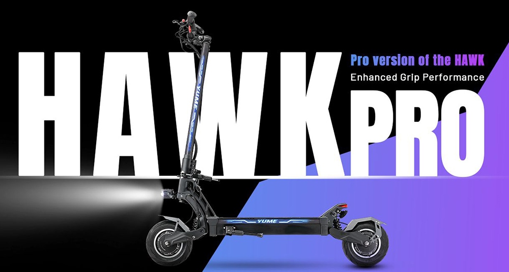 YUME HAWK Pro Scooter eléctrico, neumáticos de carretera sin cámara de 10 x 4.5 pulgadas, motor de 3000 W x 2, batería de 60 V, 30 Ah, velocidad máxima de 50 mph, 60 millas, alcance máximo, sistema de cambio de 3 velocidades, freno de disco, suspensión hidráulica ajustable, control de aplicación NFC