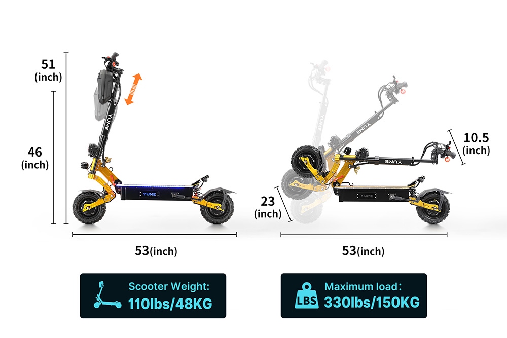 YUME X11+ Electric Scooter, 3000W*2 Motor 60V 30Ah Battery 11-inch Off-road Fat Tires 50mph Max Speed 60miles Range EBS Front & Rear Hydraulic Disk Brakes LCD Display