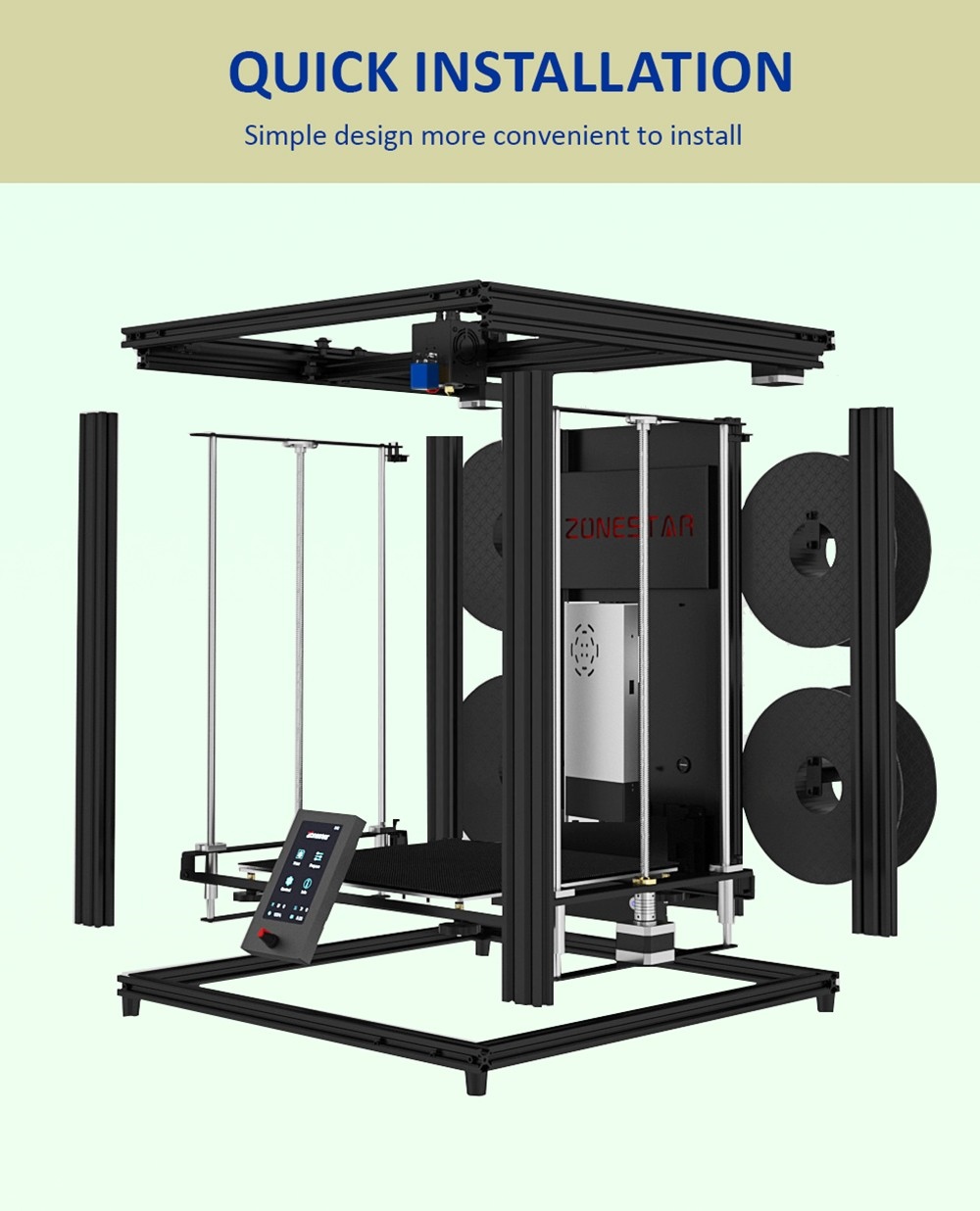 Safe Zonestar Z9V5MK6 4 Extrusores de impresoras 3D, mezcla de 4 en 1 colores, actualización automática, placa base de 32 bits, pantalla LCD de 4.3 pulgadas, código abierto, 300*300*400 mm