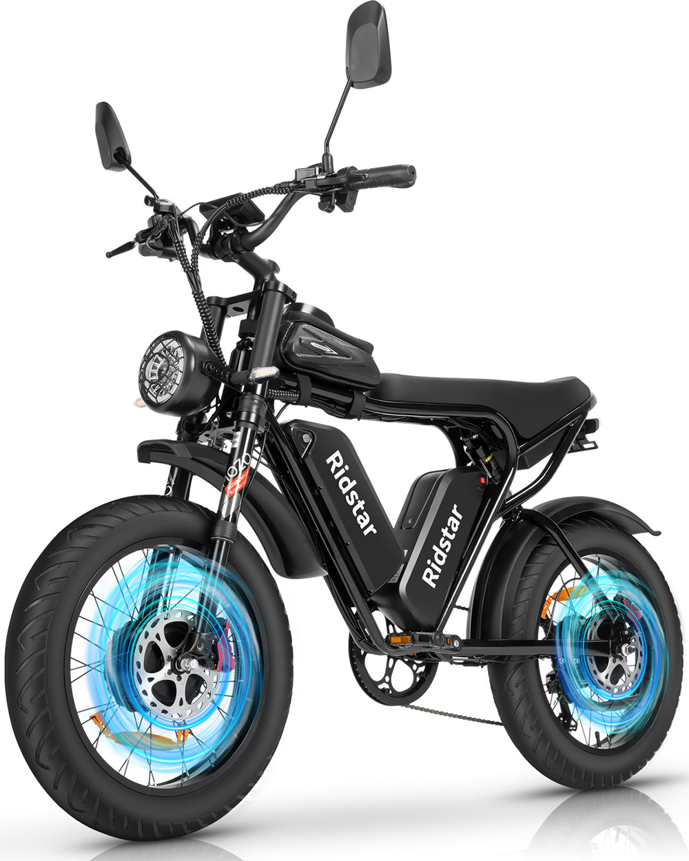 Ridstar Q20 Pro terepjáró elektromos kerékpár, 20 * 4 hüvelykes zsírabroncsok 2 * 1000 W-os motor 52 V 20 AH kettős akkumulátor 34 km / h maximális sebesség 180 mérföld maximális hatótáv