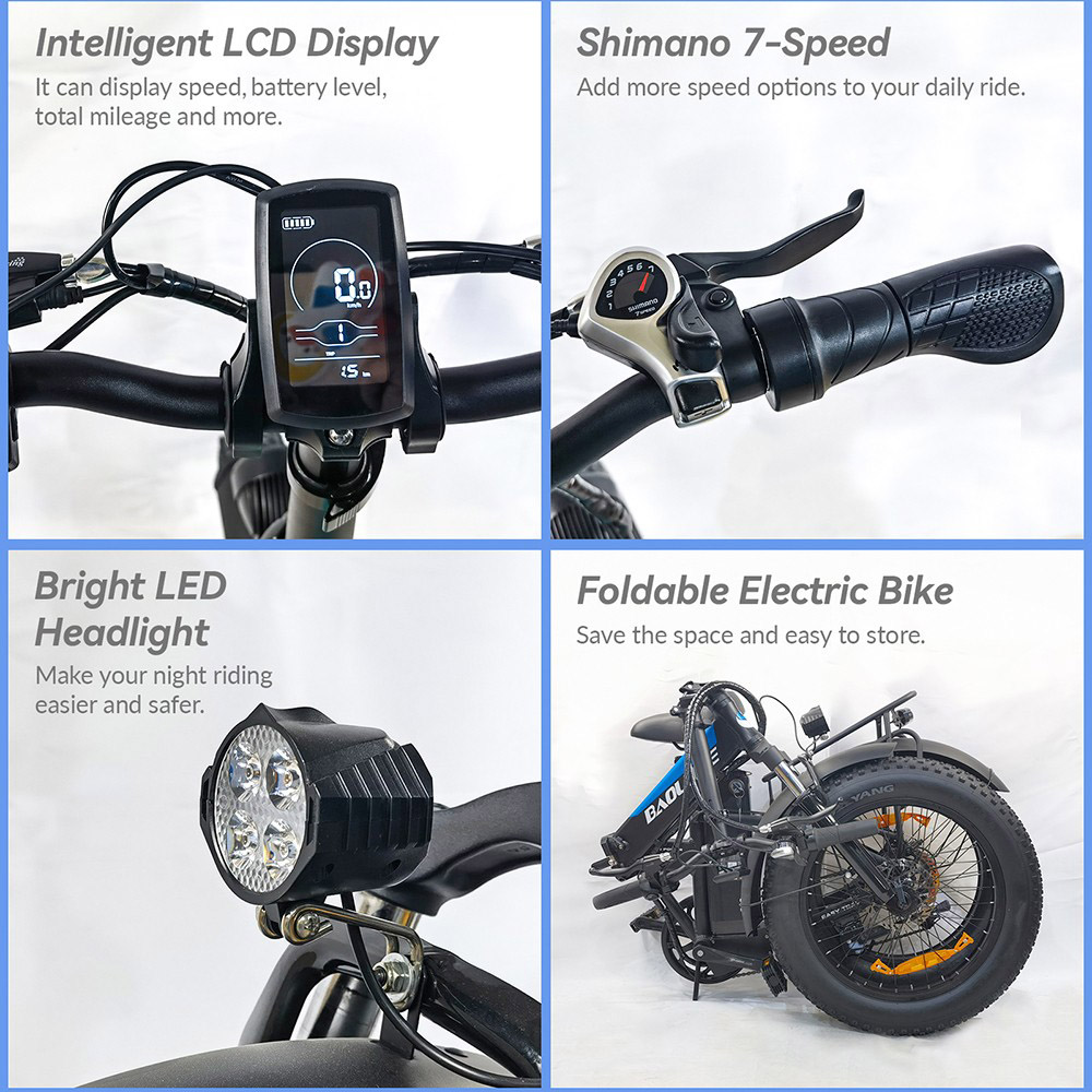 BAOLUJIE DZ2001 összecsukható elektromos kerékpár, 48V 12Ah akkumulátor 500W motor 20*4.0inches Gumiabroncsok 45km/h Max sebesség 30-40km tartomány Tárcsafék - Fekete