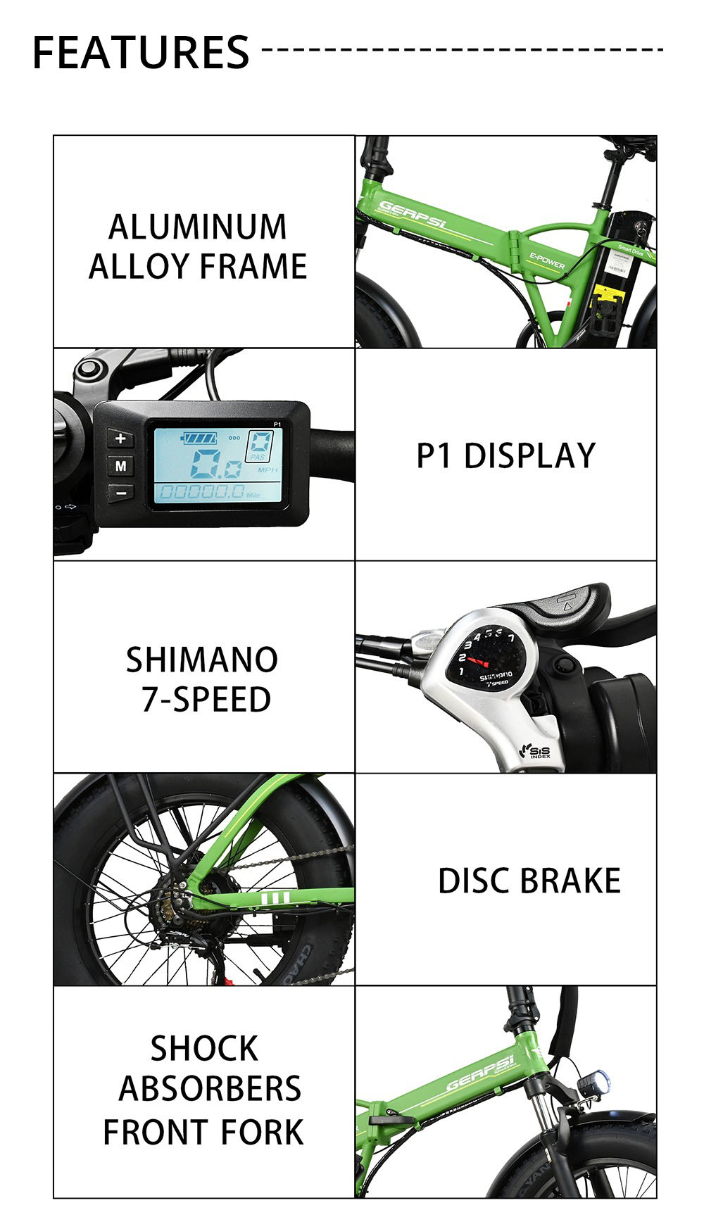 BAOLUJIE DZ2001 Składany rower elektryczny, akumulator 48 V 12 Ah, silnik 500 W, opony 20 * 4.0 cala, maksymalna prędkość 45 km/h, zasięg 30-40 km, hamulec tarczowy - zielony
