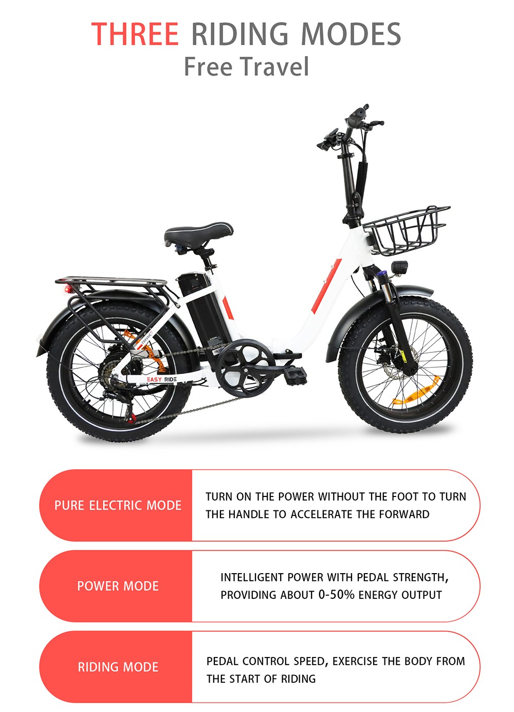 Vélo électrique BAOLUJIE DZ2030, pneu 20 * 4.0 pouces, moteur 500 W, batterie amovible 48 V 13 Ah, vitesse maximale 40 km/h, portée 35-45 km SHIMANO 7 vitesses - Blanc