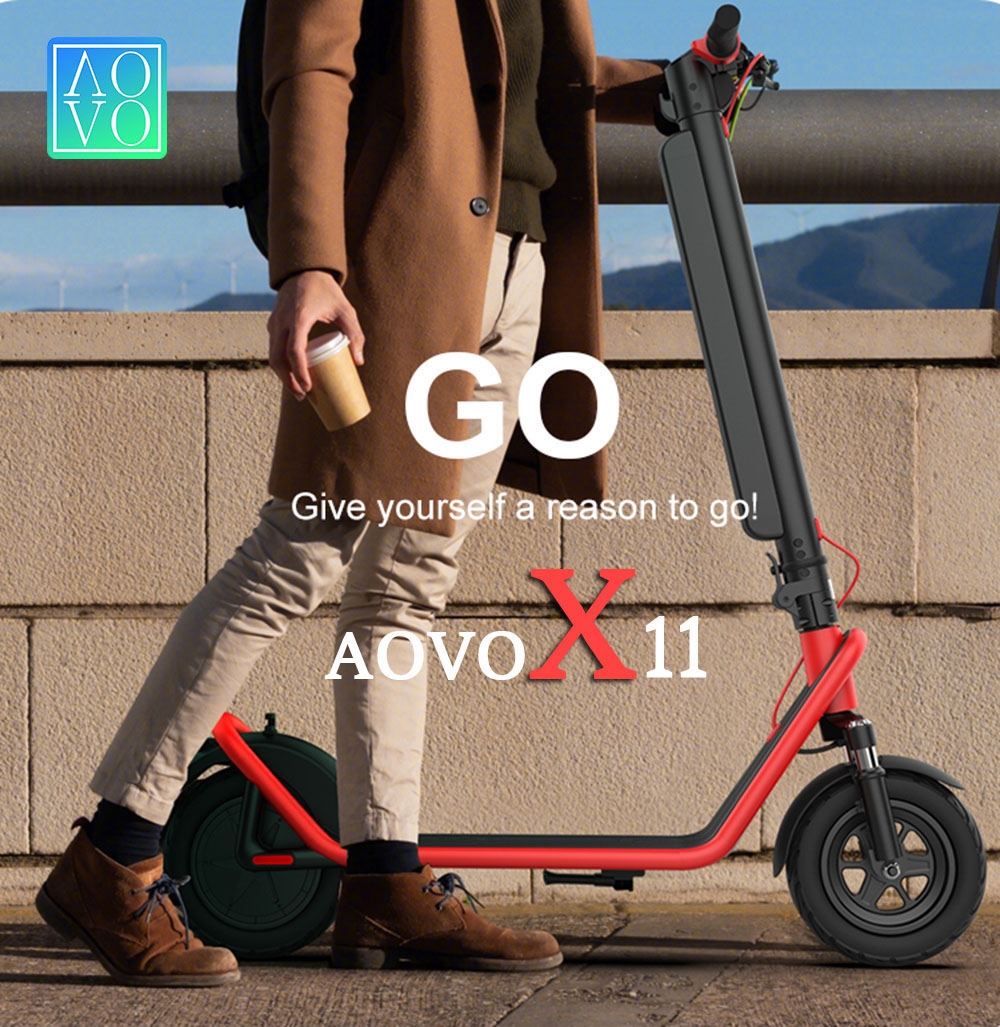 AOVO X11 elektrische scooter 10 inch banden 450W motor 36V 13Ah afneembare batterij 35 km / u maximale snelheid 50 km bereik - rood