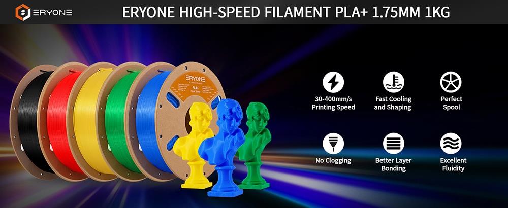 ERYONE 1.75 mm hoge snelheid PLA+ 3D Printfilament 1KG Geel