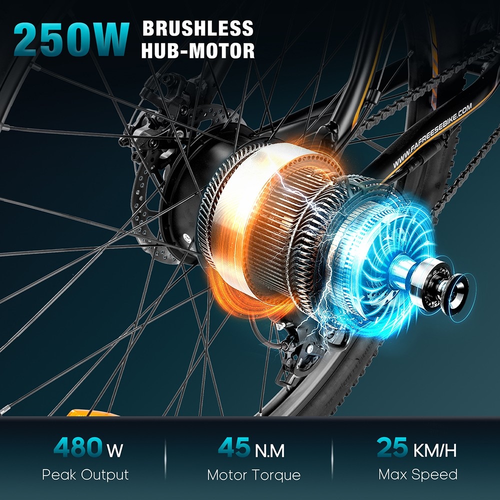 Fafrees F28 MT hegyi elektromos kerékpár 27.5*2.25 hüvelykes gumiabroncs 250 W-os motor 36 V 14.5 Ah Akkumulátor 25 km/h Alapértelmezett maximális sebesség 110 km maximális hatótáv SHIMANO 21 sebességes sebességváltó mechanikus tárcsafékek - fekete