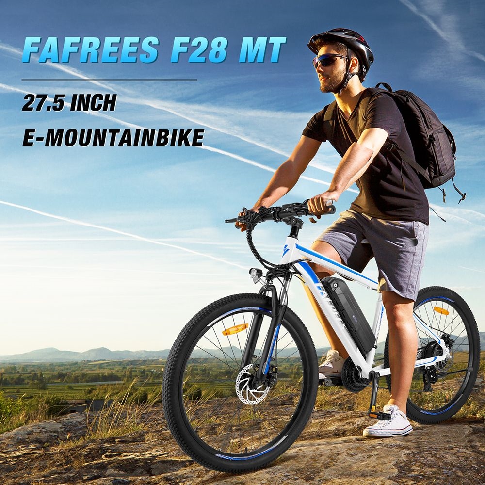 Bicicleta eléctrica de montaña Fafrees F28 MT Neumático de 27.5 * 2.25 pulgadas Motor de 250 W Batería de 36 V 14.5 Ah 25 km / h Velocidad máxima predeterminada 110 km Alcance máximo Frenos de disco mecánicos con engranaje SHIMANO de 21 velocidades - Negro