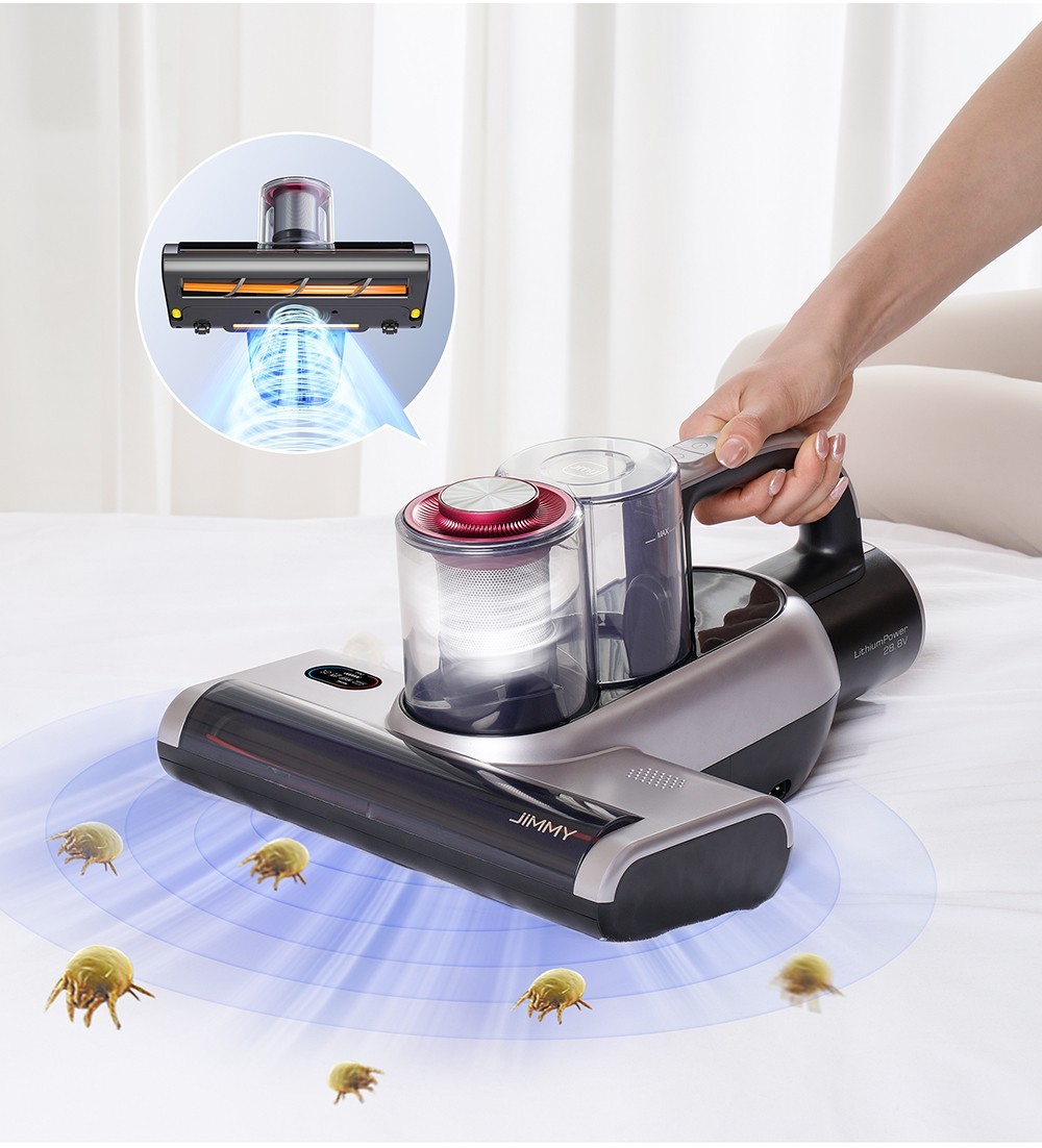 JIMMY BD7 Pro Cordless Double Cup Anti-Mite Vacuum Cleaner, 245mm Suction Inlet, 0.5L Dust Cup, Smart Dust Sensor, UV Sterilization Function, Ultrasound, LED Display, 30Mins Runtime