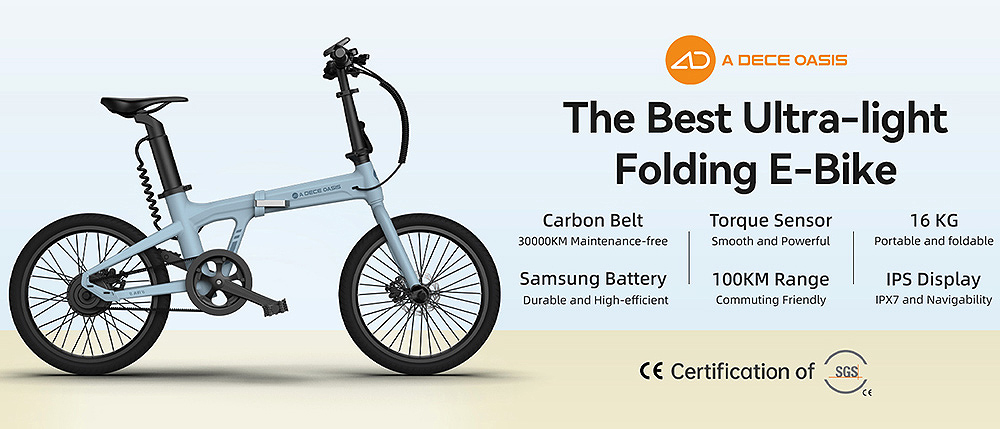 ADO A20 Air Folding E-bike 20 inch 36V 250W Motor 25km/h Max. Snelheid 10Ah Samsung Batterij 100km Bereik Koppelsensor IPX7 Waterdicht IPS Kleurendisplay Koolstofriemaandrijving Dubbele hydraulische schijfrem - Wit