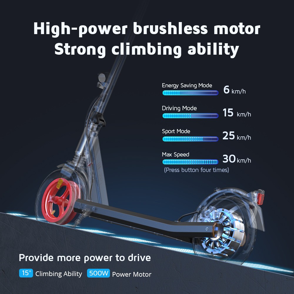 iScooter i9S skuter elektryczny 10 cali opona pneumatyczna silnik 500 W 30 km/h maksymalna prędkość 10 Ah akumulator zasięg 30 km