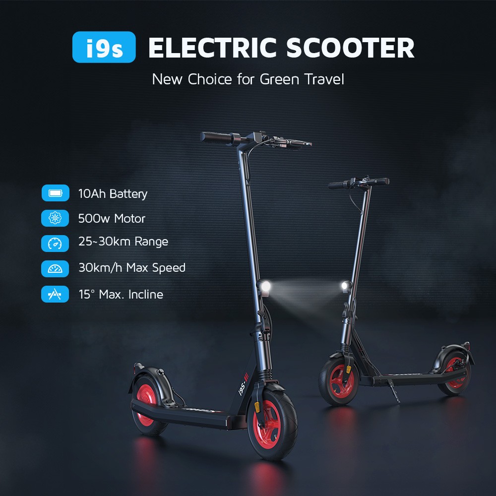 Scooter elétrica iScooter i9S Pneu pneumático de 10 polegadas 500W Motor 30km / h Velocidade máxima 10Ah Bateria Alcance de 30km