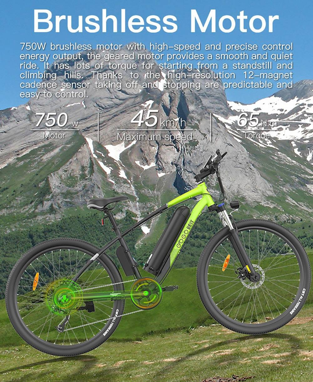 Bicicleta Eléctrica 750W GOGOBEST GM30 13Ah Negra y Verde