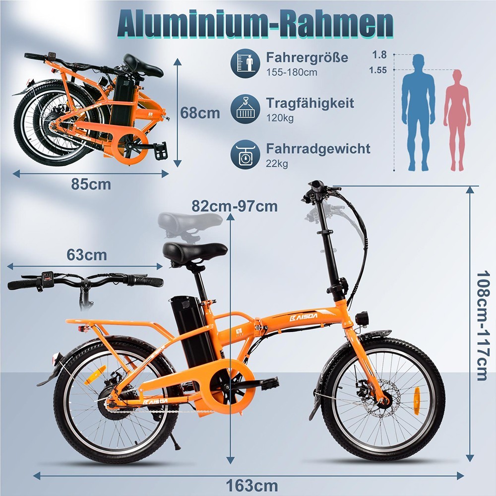 KAISDA K7S elektromos kerékpár 20 hüvelykes 36 V 12,5 Ah 25 km/h 250 W narancs