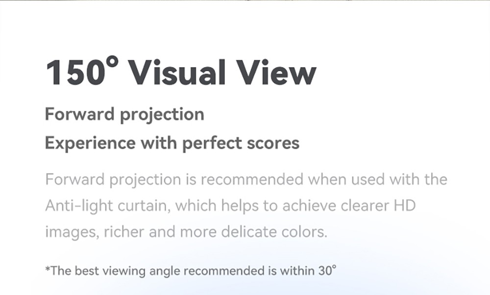 Écran de projection anti-lumière WANBO HD, vue visuelle 150°, angle de gain visuel 30°, gain de couleur 1.8 fois, 16 : 9
