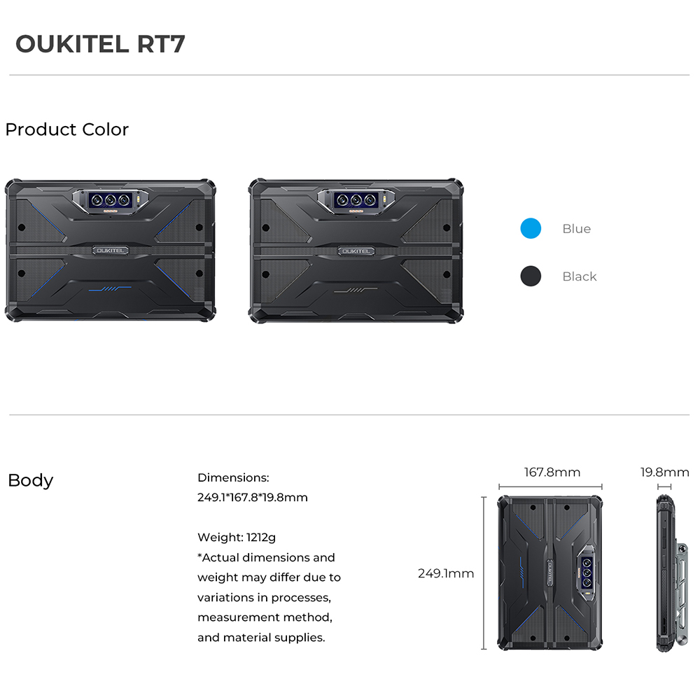 Tablette Android OUKITEL RT7 5G 10.1 pouces 12 Go + 12 Go de RAM 256 Go ROM Bleu