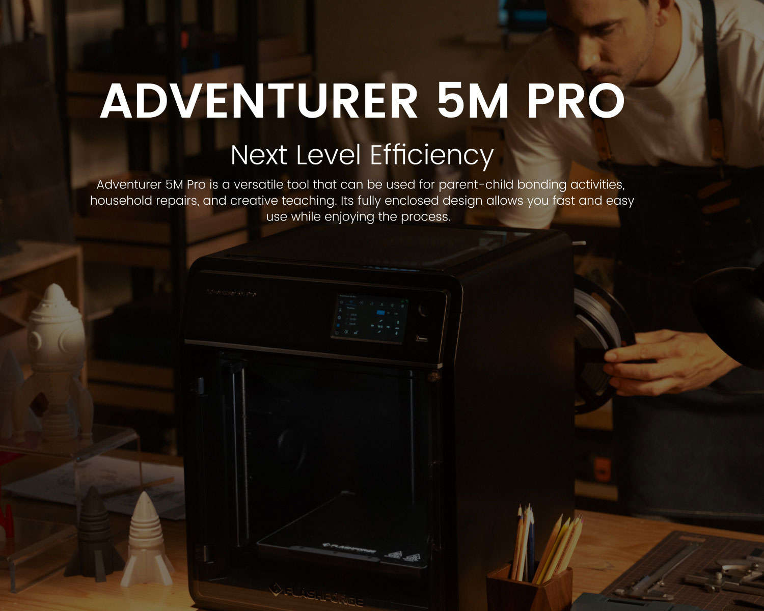 FlashForge Adventurer 5M Pro 3D Drukarka, automatyczna aktualizacja, maksymalna prędkość drukowania 600 mm/s, zdalne monitorowanie kamery, wyczerpanie wyczerpania filamentu, system filtracji podwójnej powietrza, automatyczny stop, ciche drukowanie 50 dB, połączenie WiFi, 220 x 220 x 220 mm