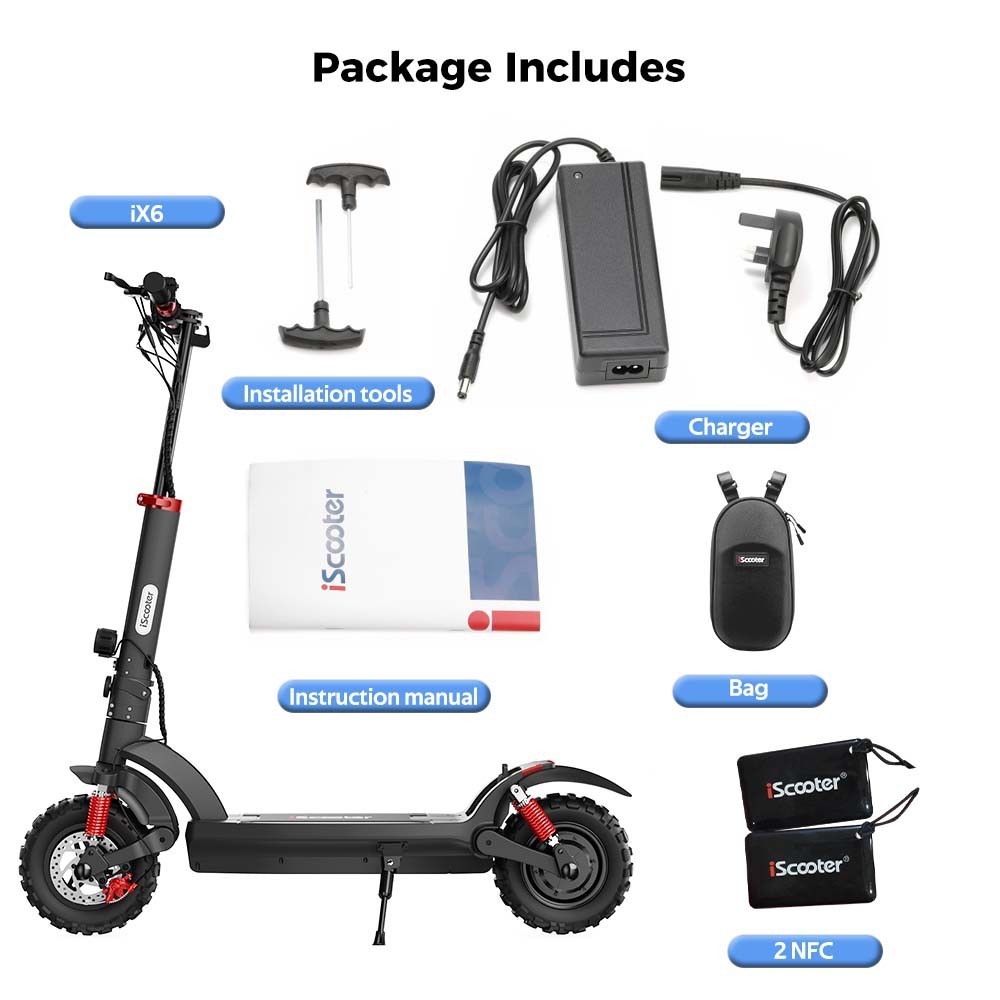 iScooter iX6 Electric Scooter 11'' Pneumatic Off-road Tires 1000W Rear Motor 45km/h Max Speed 48V 17.5Ah Battery 40-45km Range