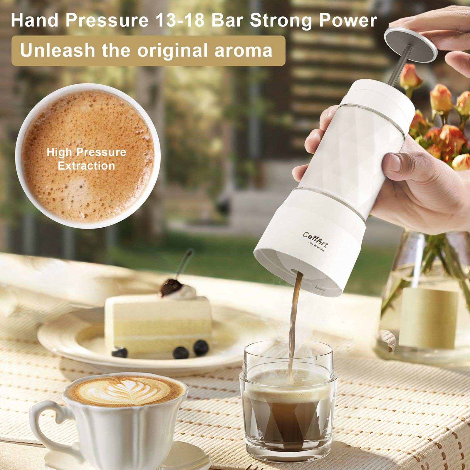 Hordozható kávéfőző fehér BioloMix HS8439
