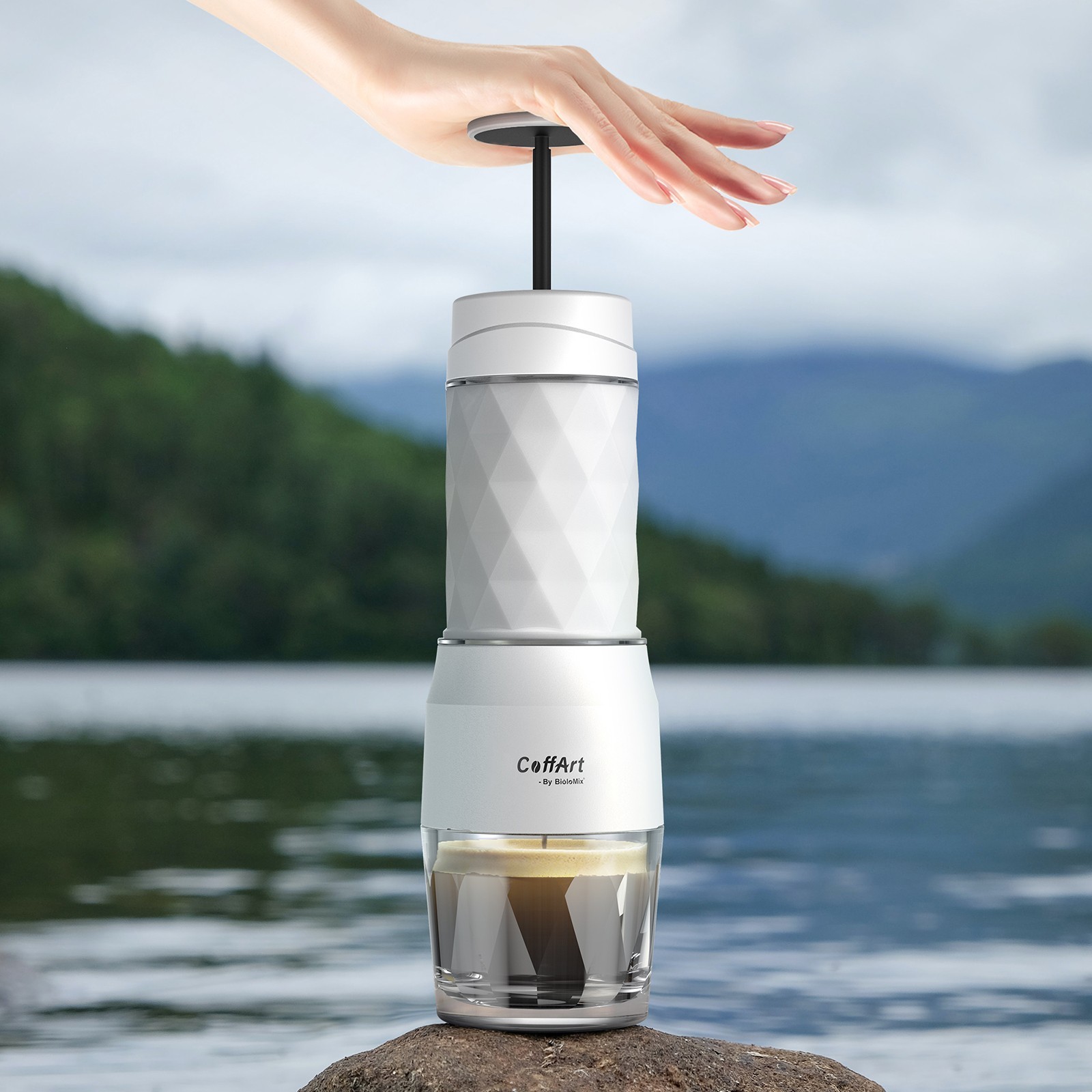 Bærbar kaffemaskine hvid BioloMix HS8439