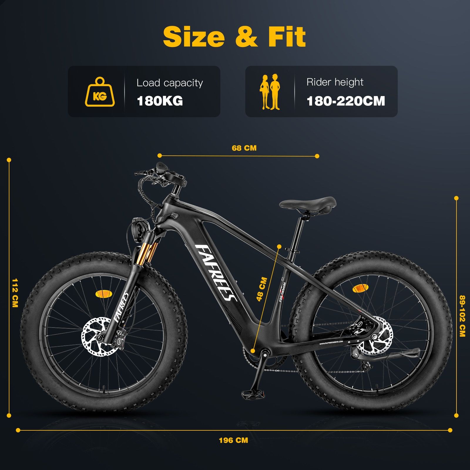 FAREES F26 Carbon M E-bike Bicicleta eléctrica 26*4,8 pulgadas Neumático 1000W Motor Negro