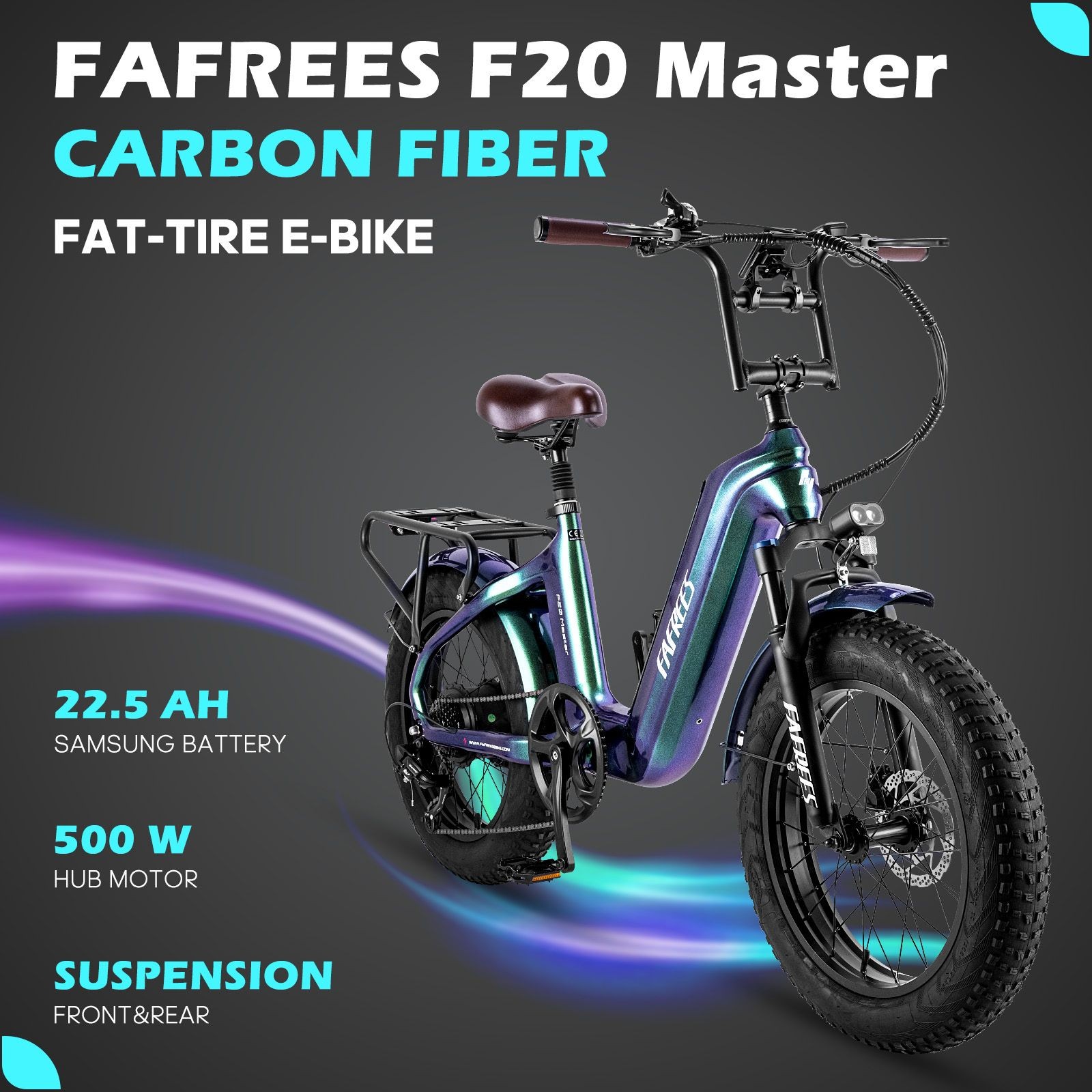 Bici elettrica FAREES F20 Master E-bike 20*4.0 Pneumatico 500W Nero