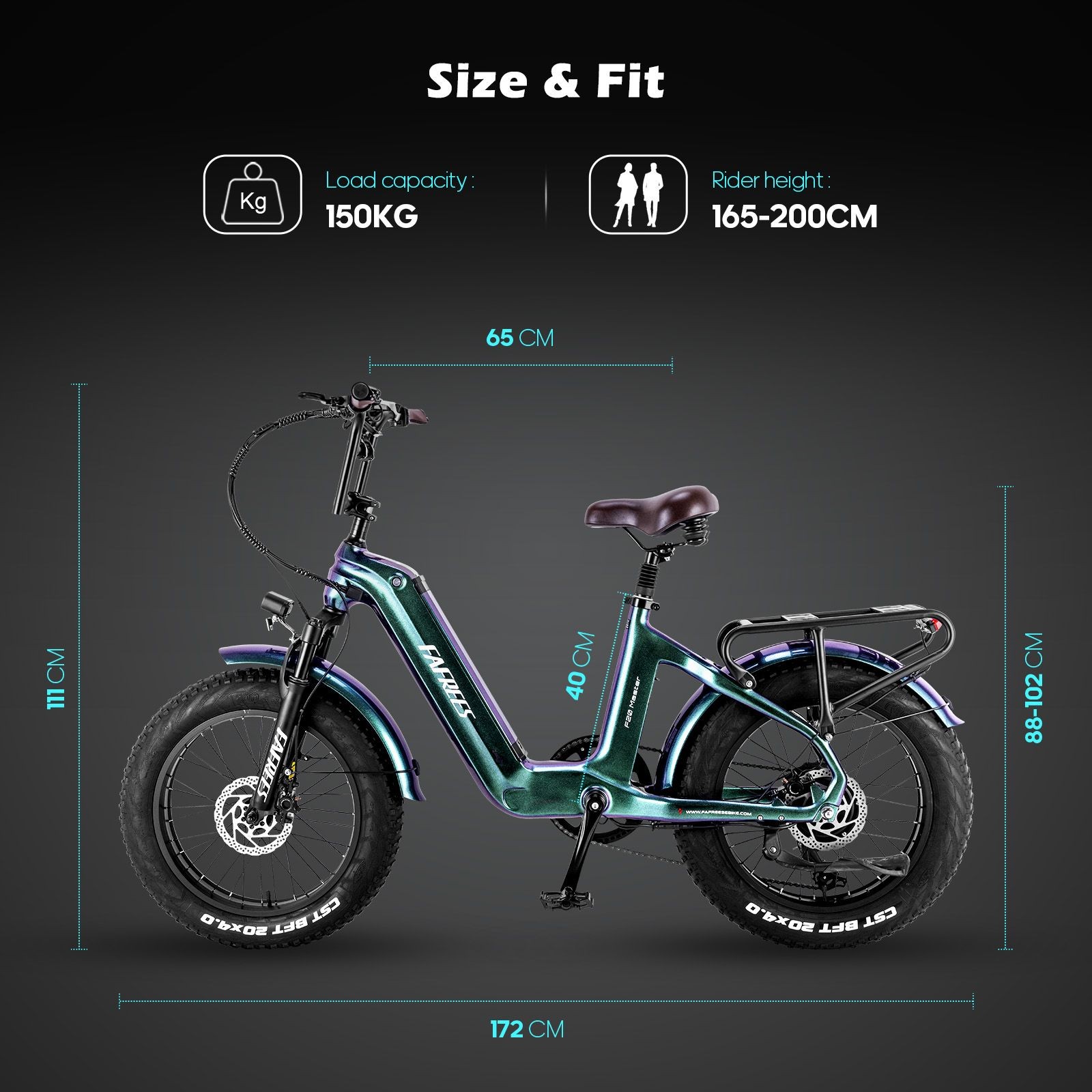 Vélo Electrique FAREES F20 Master E-bike 20*4.0 Pneu 500W Bleu