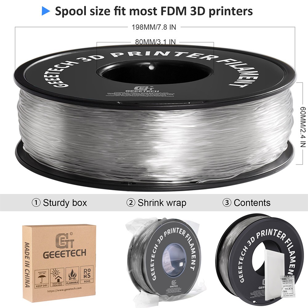 Geeetech TPU-Filament für 3D-Drucker, transparent