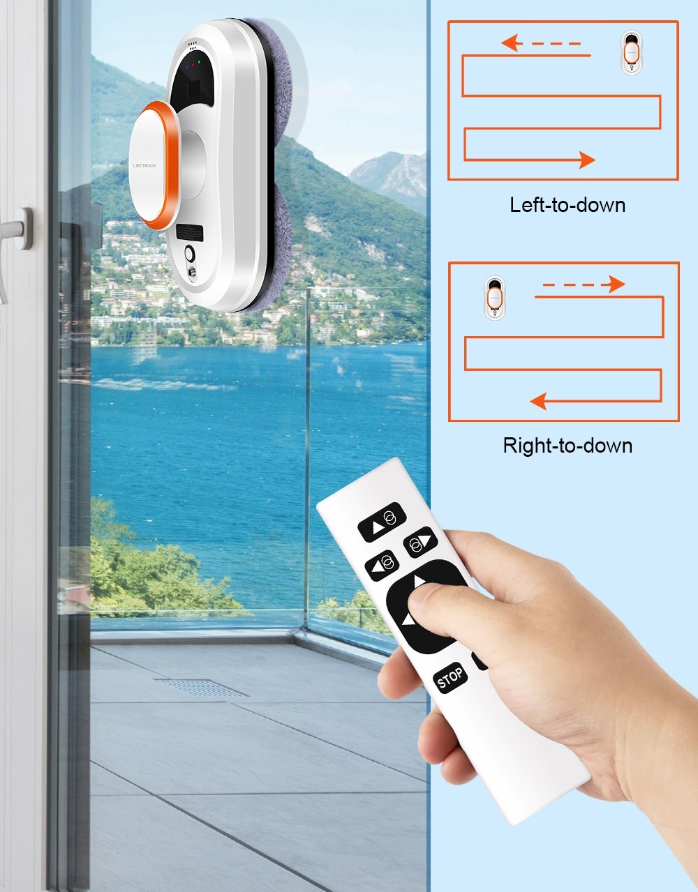Robô limpador de janelas Liectroux HCR-09, sucção 2800Pa, 3 modos de limpeza automática, função UPS, detecção de bordas, controle remoto