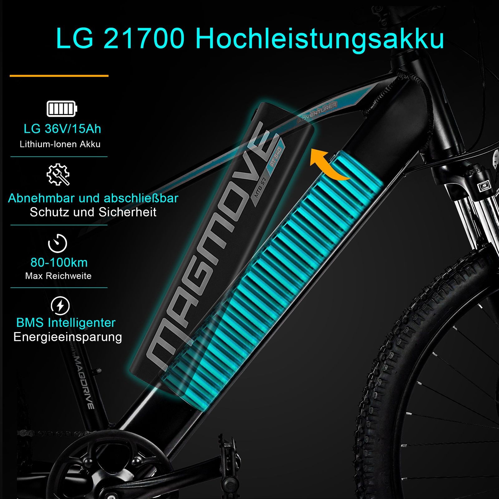 MAGMOVE E-Bike MTB-type elektrische fiets 27,5 inch 250W 36V 15Ah 25km/u
