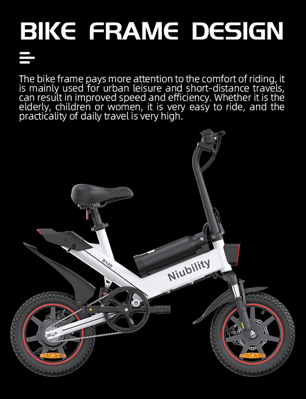 Bicicleta electrica 400W NIUBILITY B14S Motor 48V 15Ah 32km/h Viteza Alb