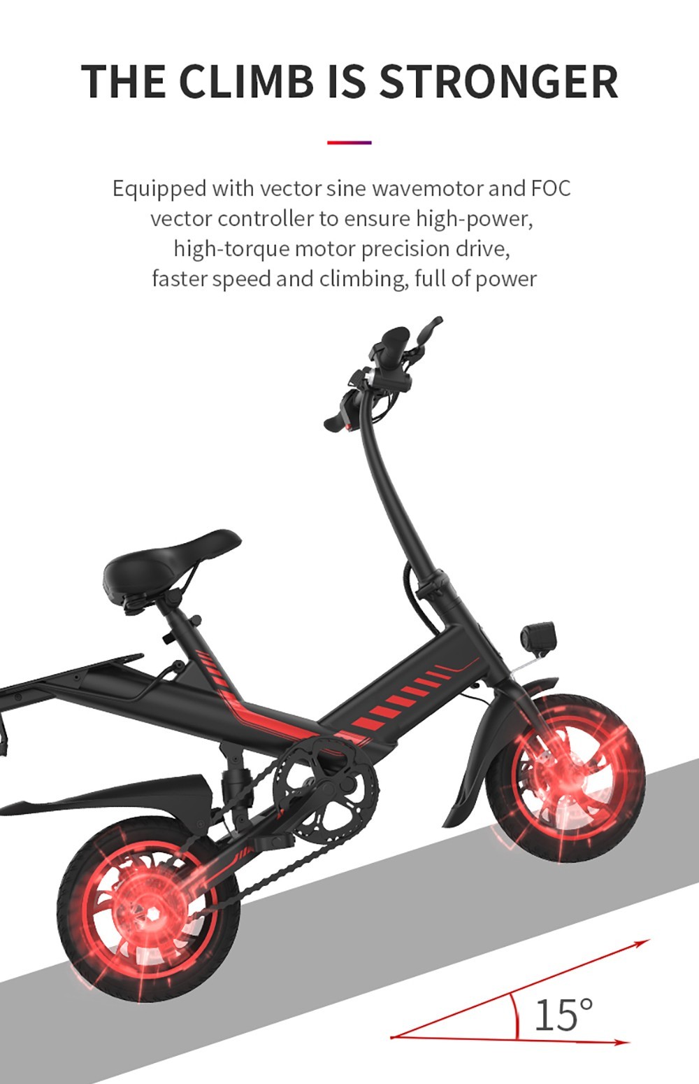 Elektromos kerékpár Y1S 12 hüvelykes gumiabroncs 36V 10,4Ah 250W 25km/h piros