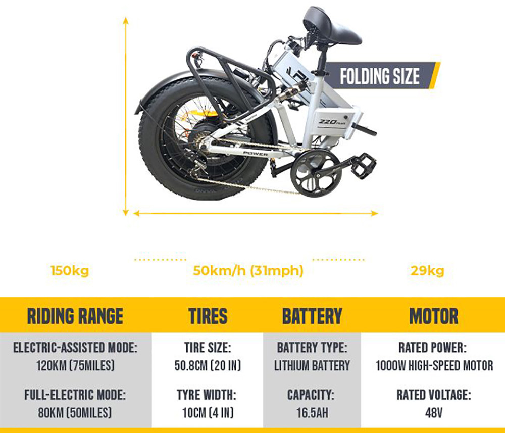 PVY Z20 Plus E-Bike Ελαστικά 20 ιντσών 48V 1000W 16,5Ah 50km/h Ταχύτητα Χακί