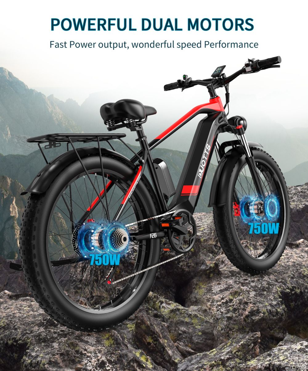 26 inch elektrische fiets DUOTTS F26 55 km/u 17,5 Ah 750 W * 2 dubbele motoren zwart