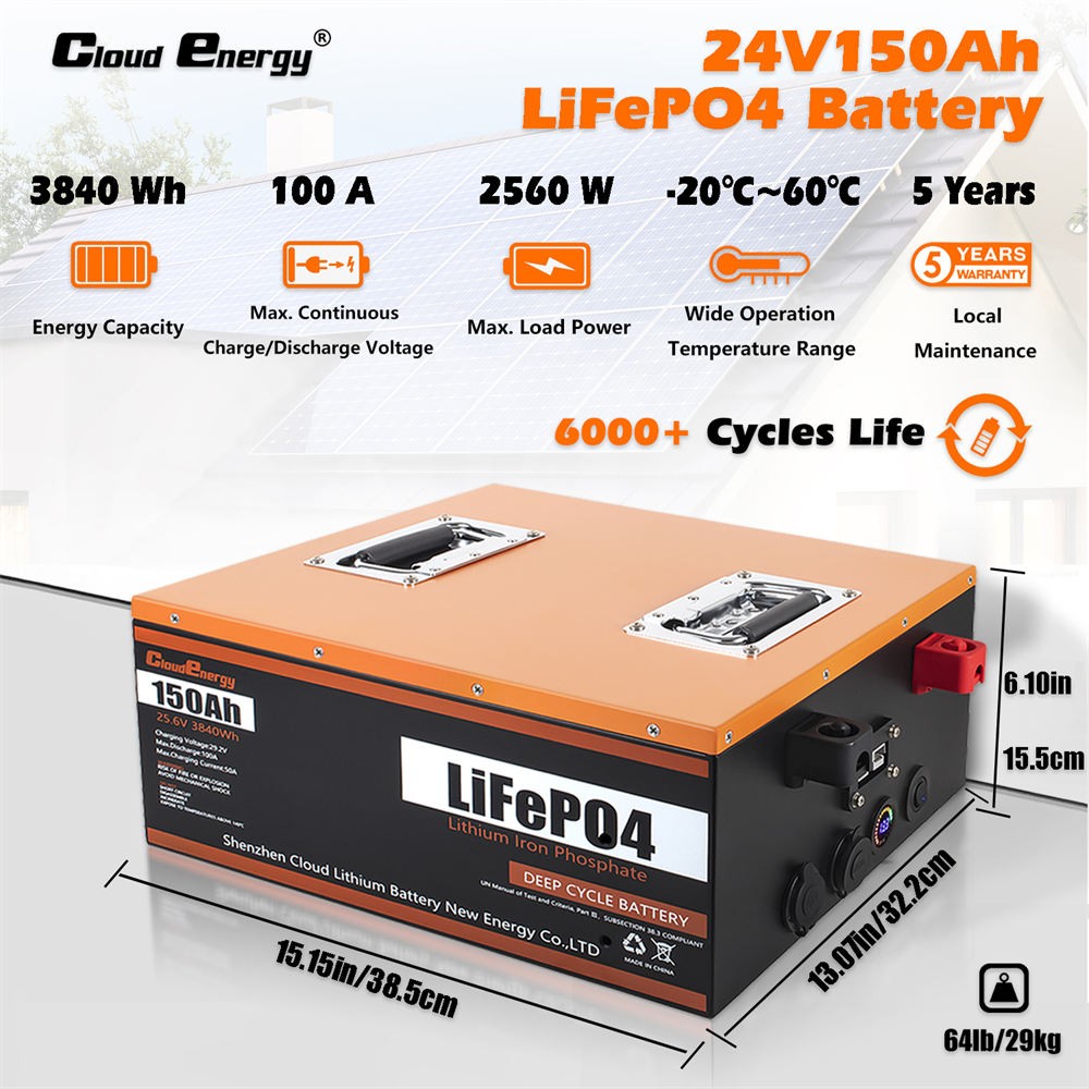 Batería LiFePO4 de 24V y 150Ah de Cloudenergy