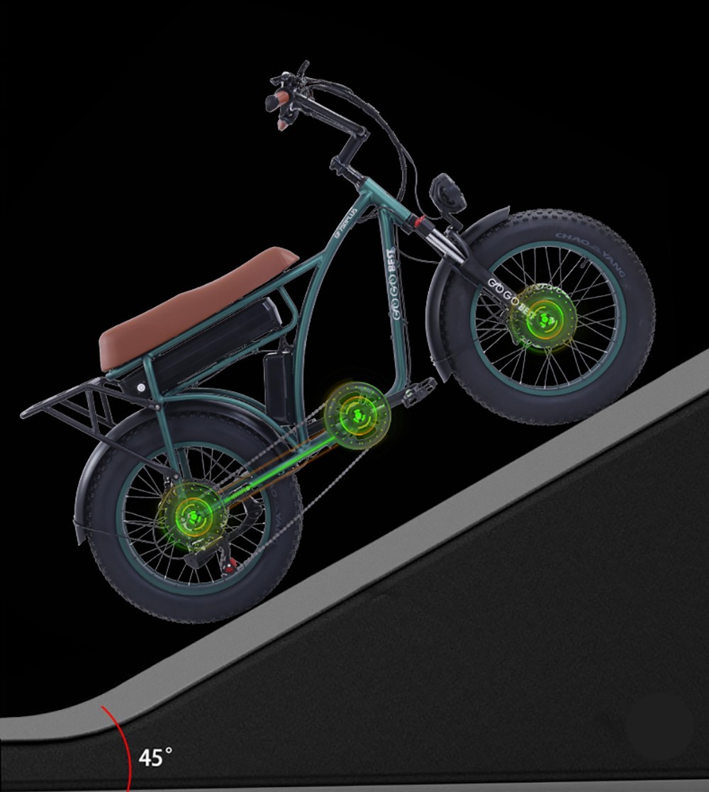 Bicicleta eléctrica GOGOBEST GF750 Plus 20 pulgadas 50 km/h 48 V 17,5 Ah doble motor verde