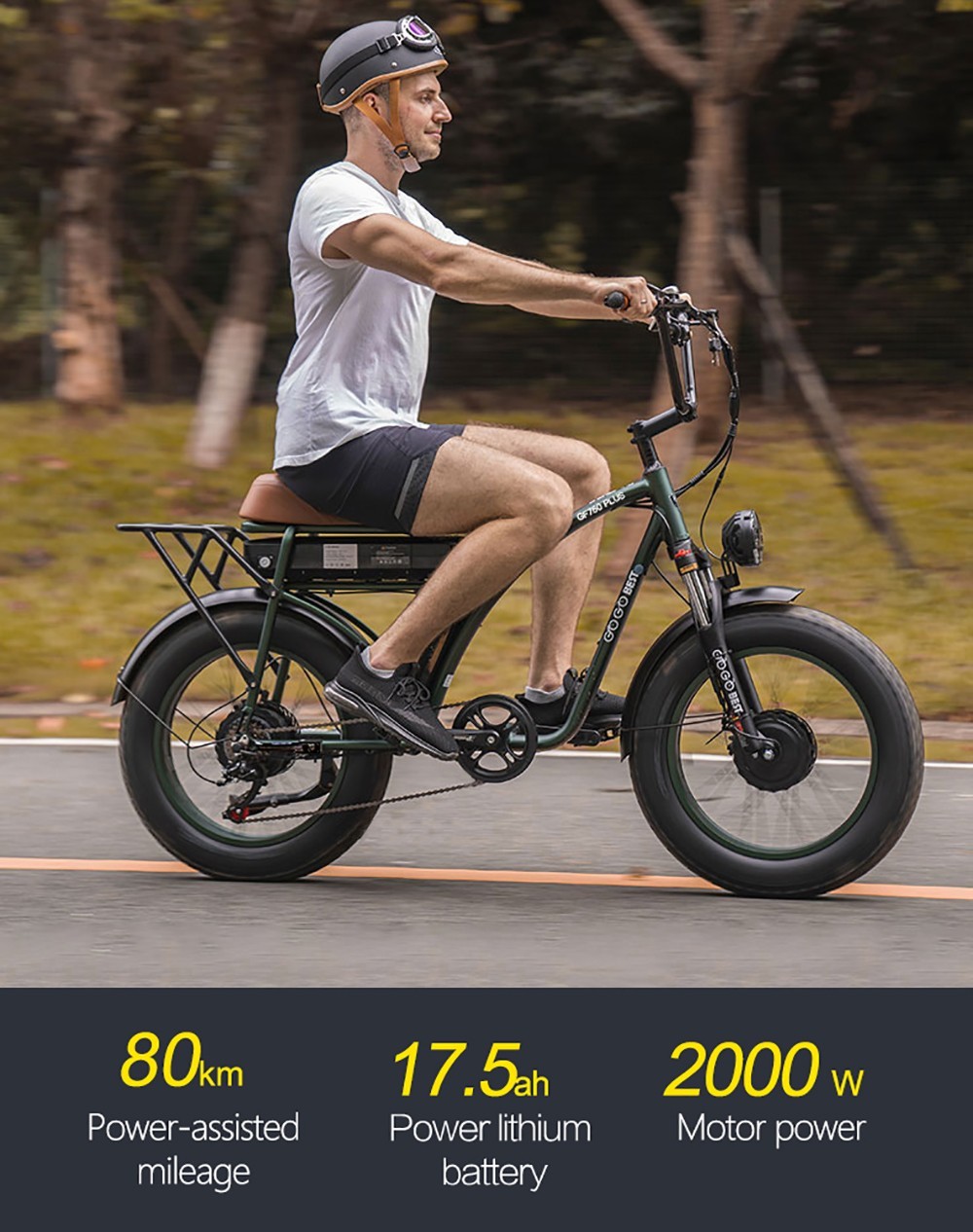 GOGOBEST GF750 Plus E-cykel 20 tum 50 km/h 48V 17,5Ah Dubbelmotor Grön