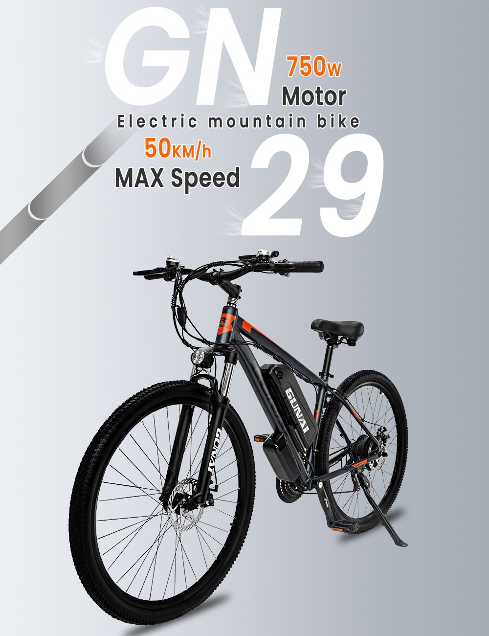 Bicicleta eléctrica GUNAI GN29 velocidad del motor 48V 15Ah 50km/h del neumático 750W de 29 pulgadas