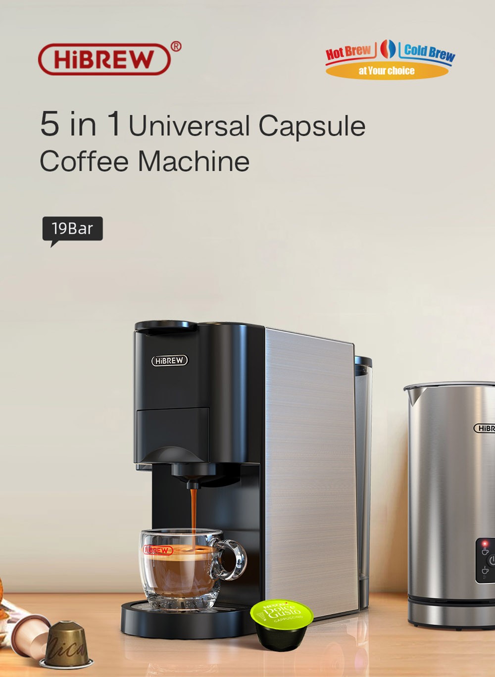 Machine à café 5 en 1 Argent HiBREW H3A