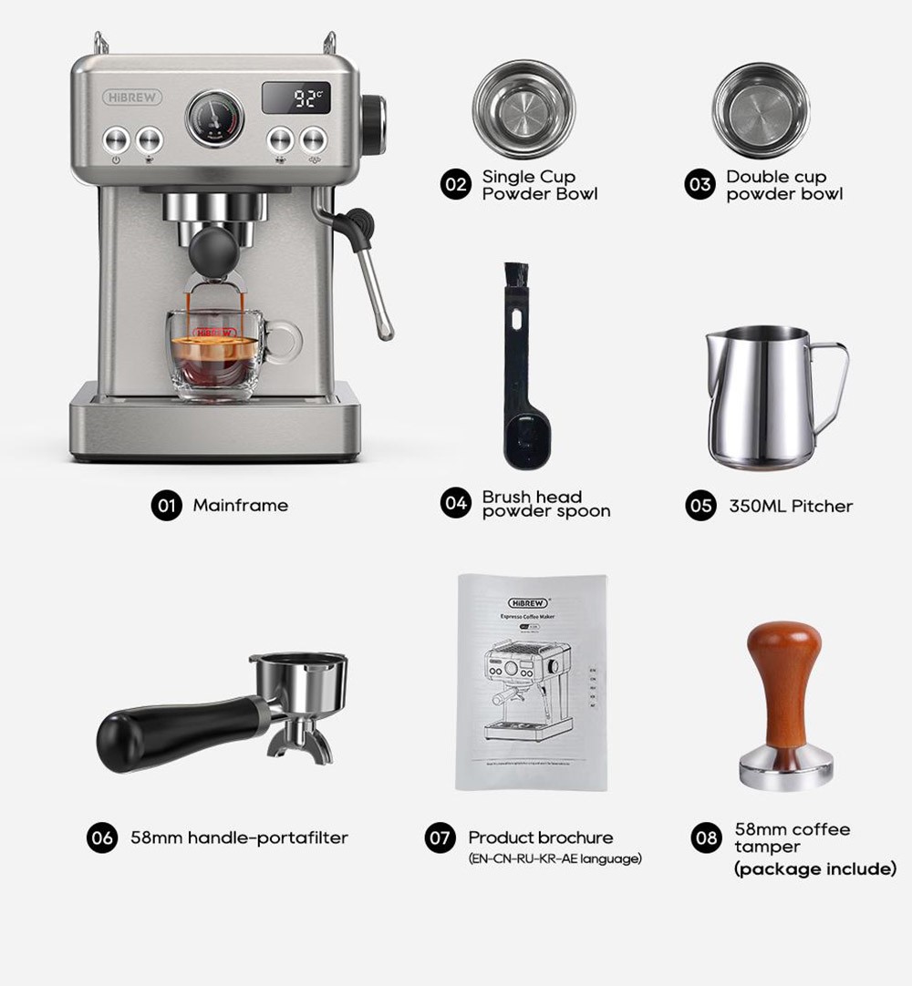 HiBREW H10A semi-automatisk espresso kaffemaskine, 19 barer