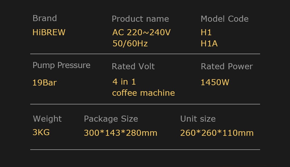 Machine à café expresso Hibrew H1A chaud et froid 4 en 1, 19 bars