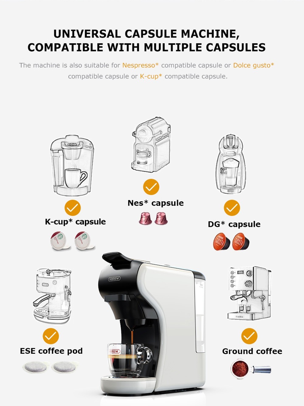 Hibrew H1A warm en koud 4 in 1 espressomachine, 19 bars