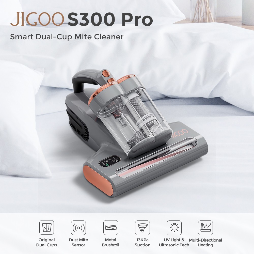 JIGOO S300 Pro Dual-Cup Smart Mite Cleaner with Dust Mite Sensor