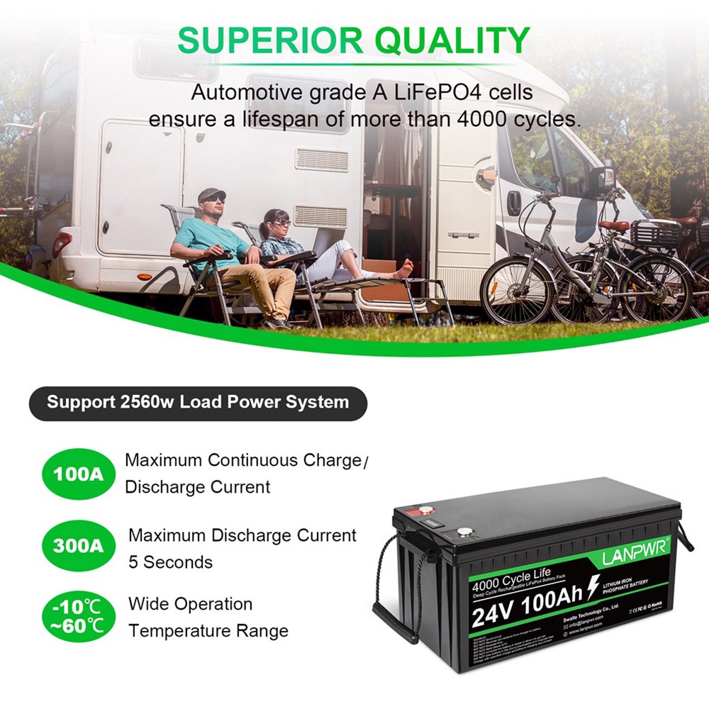 LANPWR 24V 100Ah LiFePO4 lithium batteri
