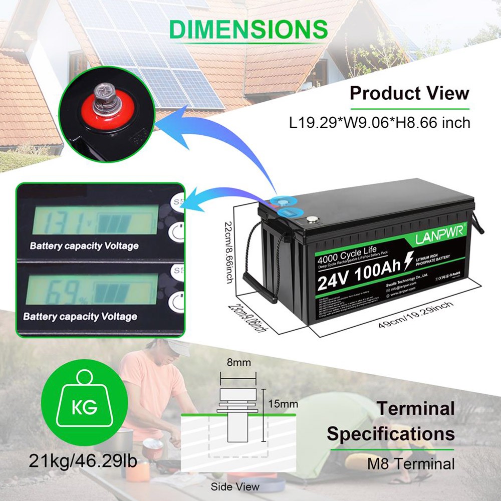 Batterie au lithium LANPWR 24V 100Ah LiFePO4